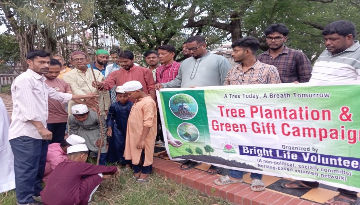 রোপণের পর মাদরাসা ছাত্রদের বৃক্ষ উপহার দিল ব্রাইট লাইফ ভলান্টিয়ার্স